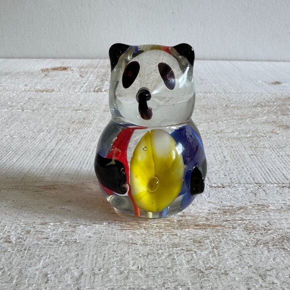 Colourful Panda Bear Art Glass Paper Weight - Glass Desk Paperweight - Picture 1 of 7